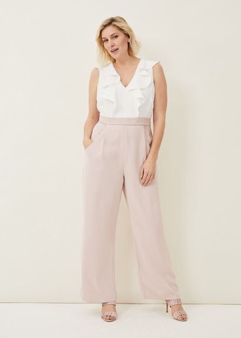 Phase Eight Linda Frill Jumpsuit White/Rose USA | 7251649-IP